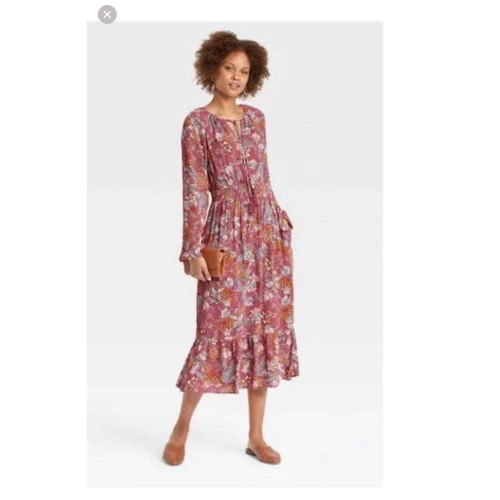 Knox Rose Floral Boho Midi Dress Rose Colored Flowy XXL